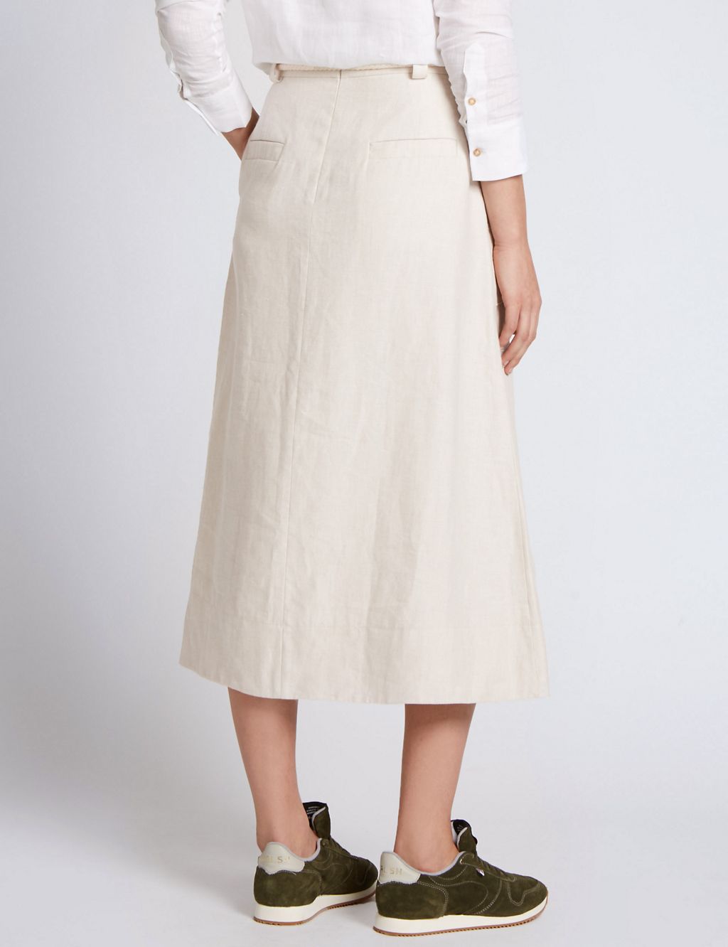 Pure Linen A-Line Skirt with Belt 2 of 3