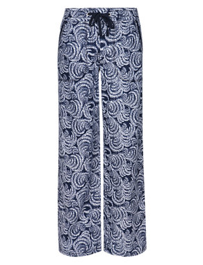 Pure Linen Abstract Print Wide Leg Beach Trousers Image 2 of 5