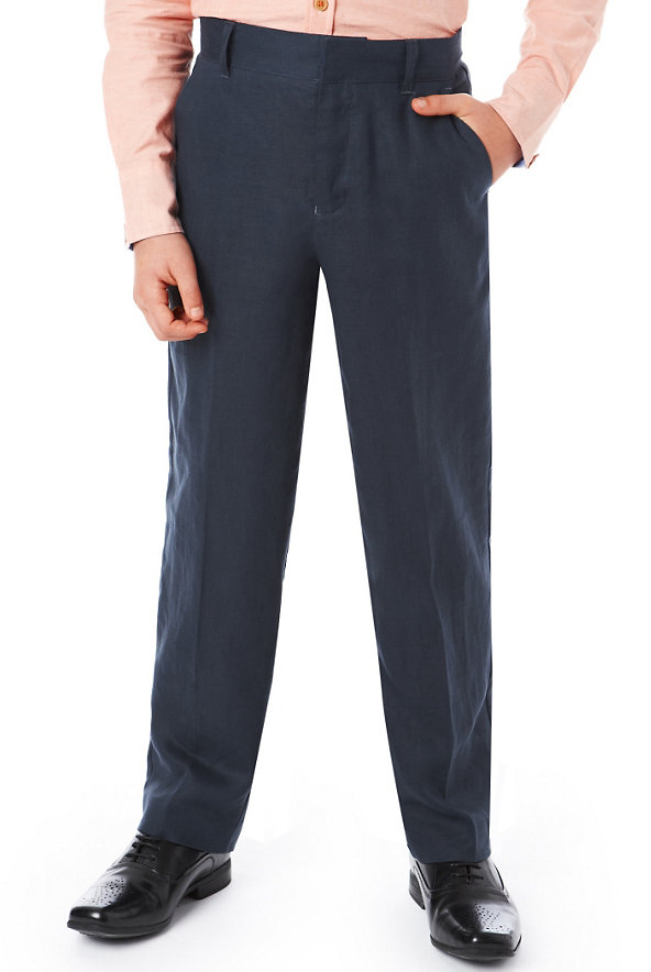 Pure Linen Active Waistband Flat Front Trousers Image 1 of 1