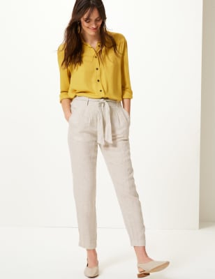 ladies tapered linen trousers