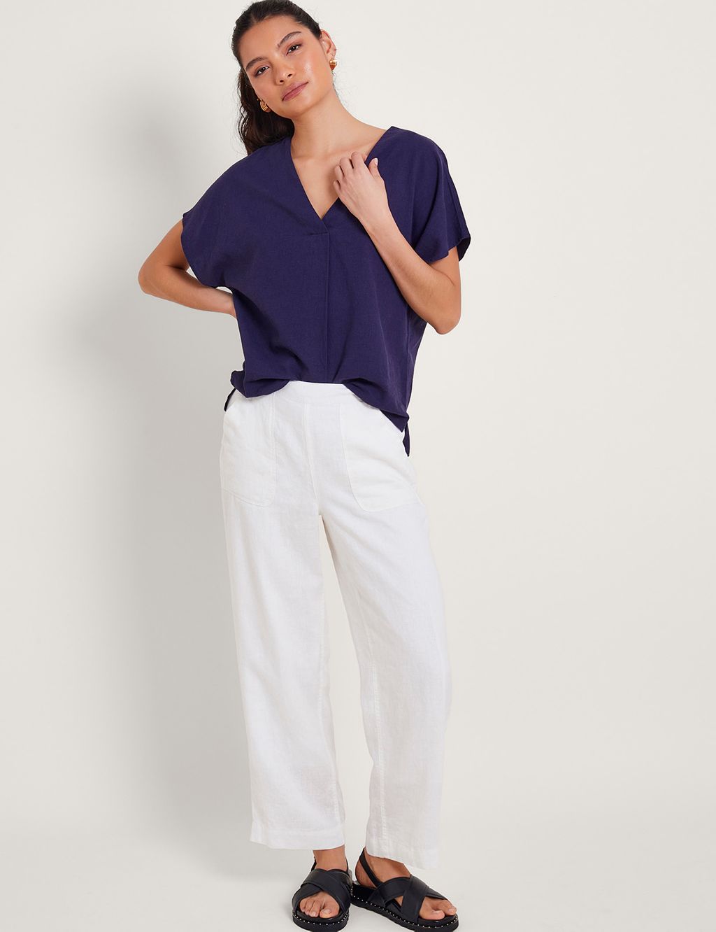 Pure Linen Ankle Grazer Trousers 2 of 3