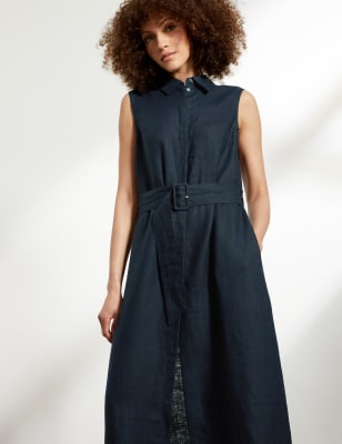 Sleeveless Denim Midi Shirt Dress