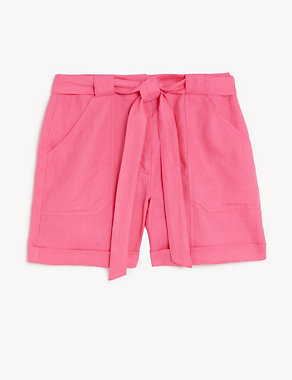 Pure Linen Belted Shorts Image 2 of 7