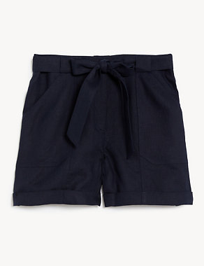 Pure Linen Belted Shorts Image 2 of 6