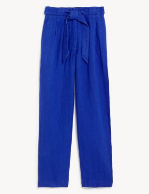 Pure Linen Belted Wide Leg Trousers Image 2 of 6