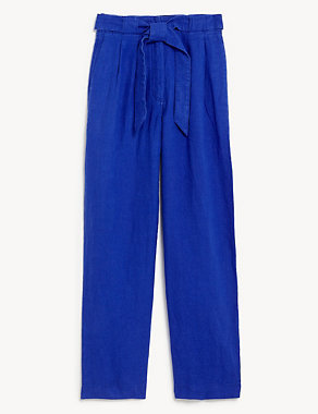Pure Linen Belted Wide Leg Trousers Image 2 of 6