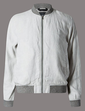 Pure Linen Bomber Jacket Image 2 of 4