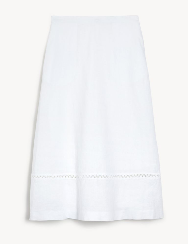 Pure Linen Broderie Midi A-Line Skirt | JAEGER | M&S