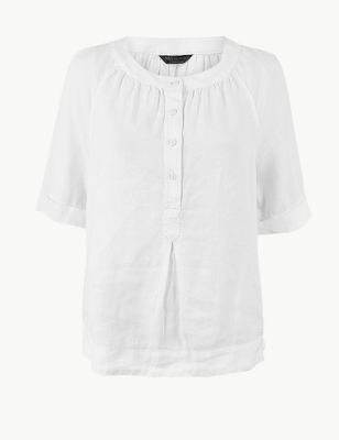 Pure Linen Button Detailed Blouse Image 2 of 4