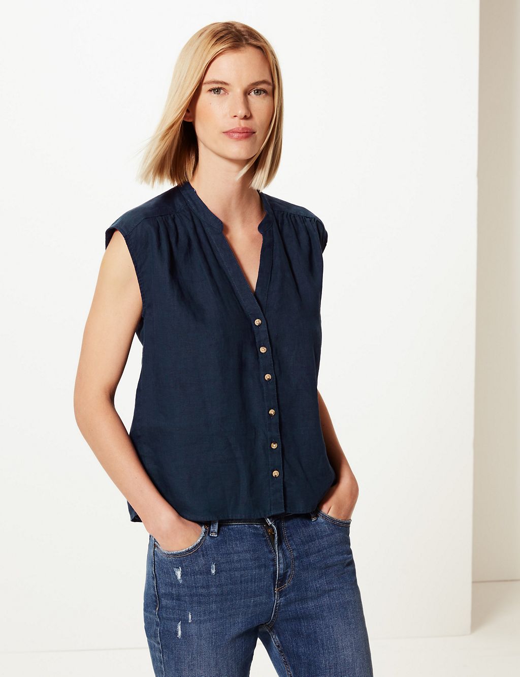 Pure Linen Button Detailed Shell Top 3 of 4