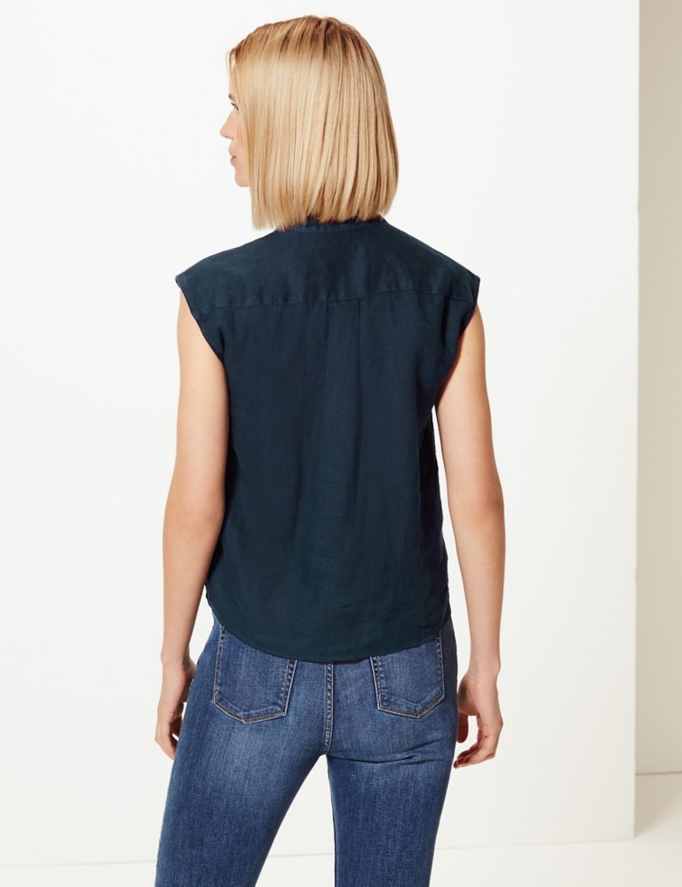 Pure Linen Button Detailed Shell Top 4 of 4