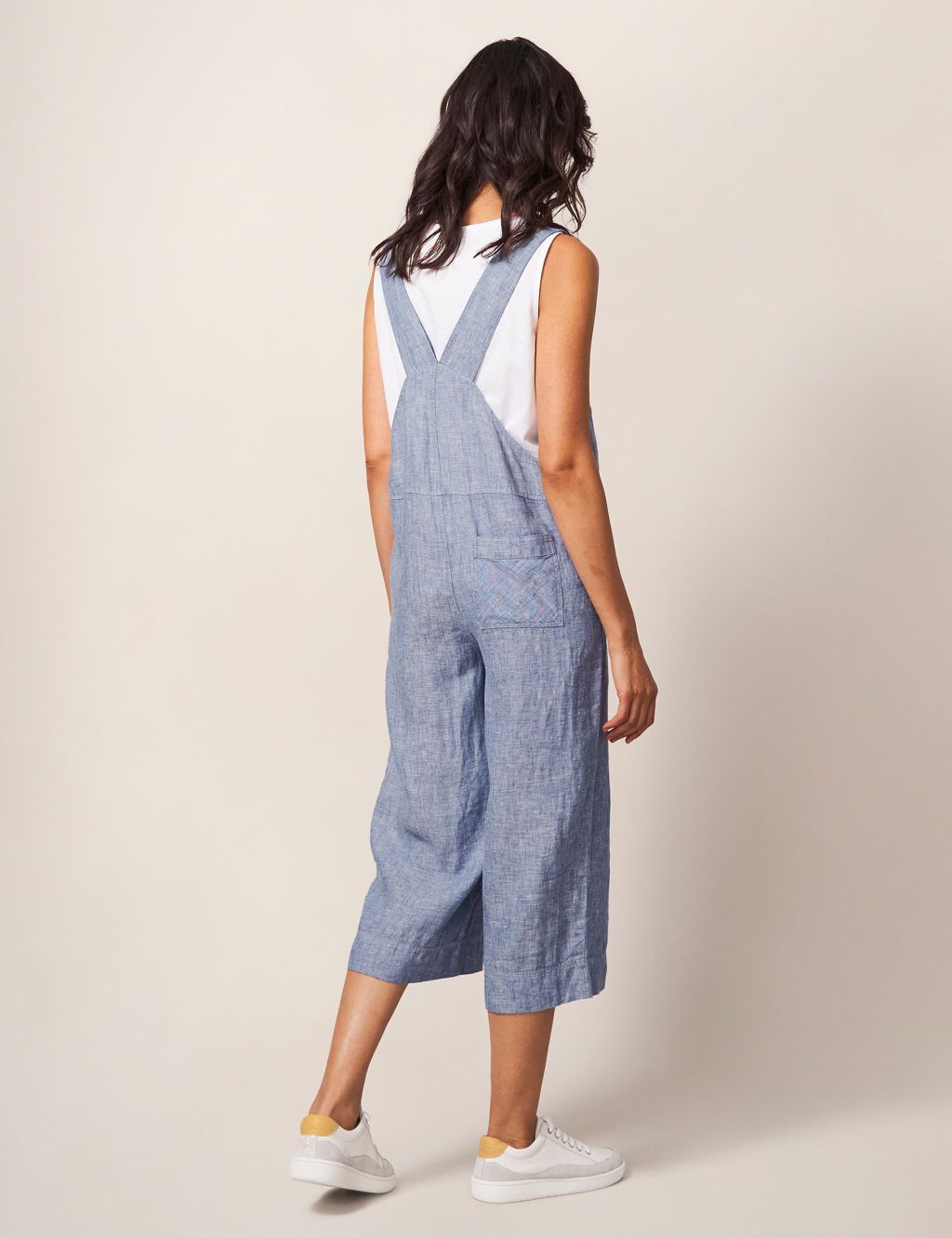 Pure Linen Button Front Cropped Dungarees 5 of 5