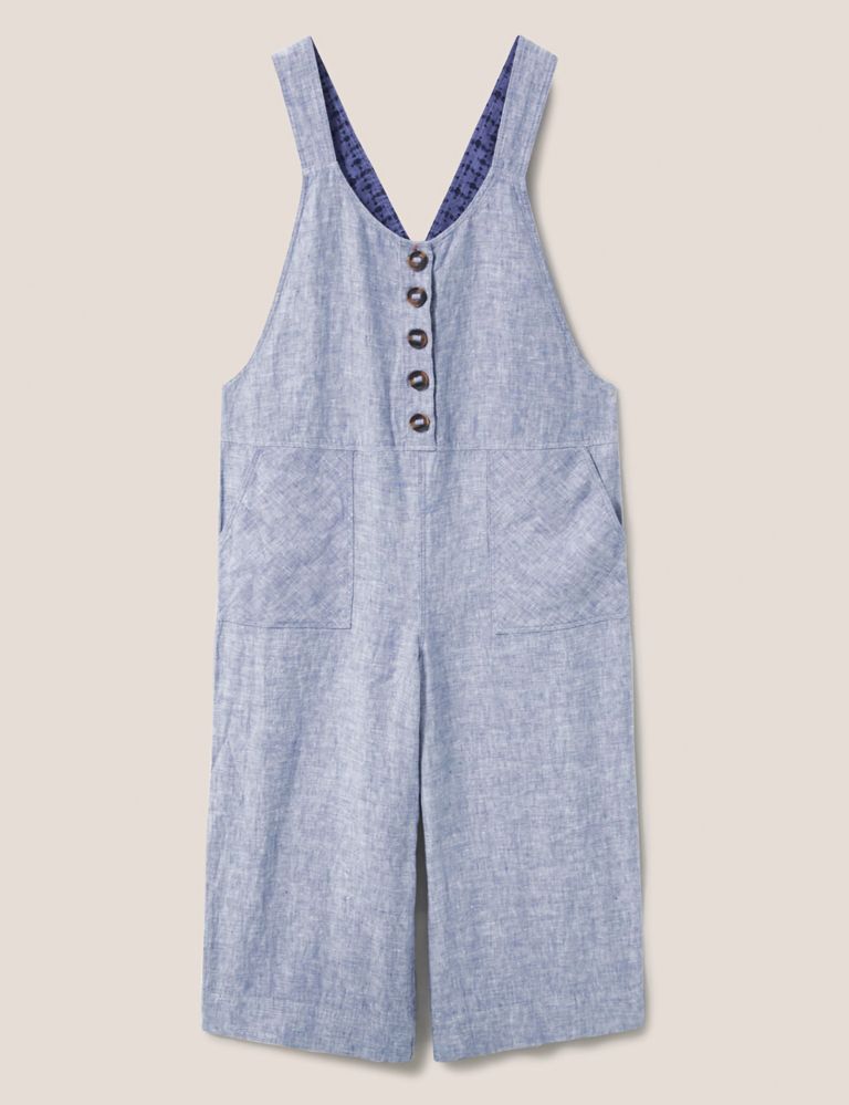 Pure Linen Button Front Cropped Dungarees 2 of 5