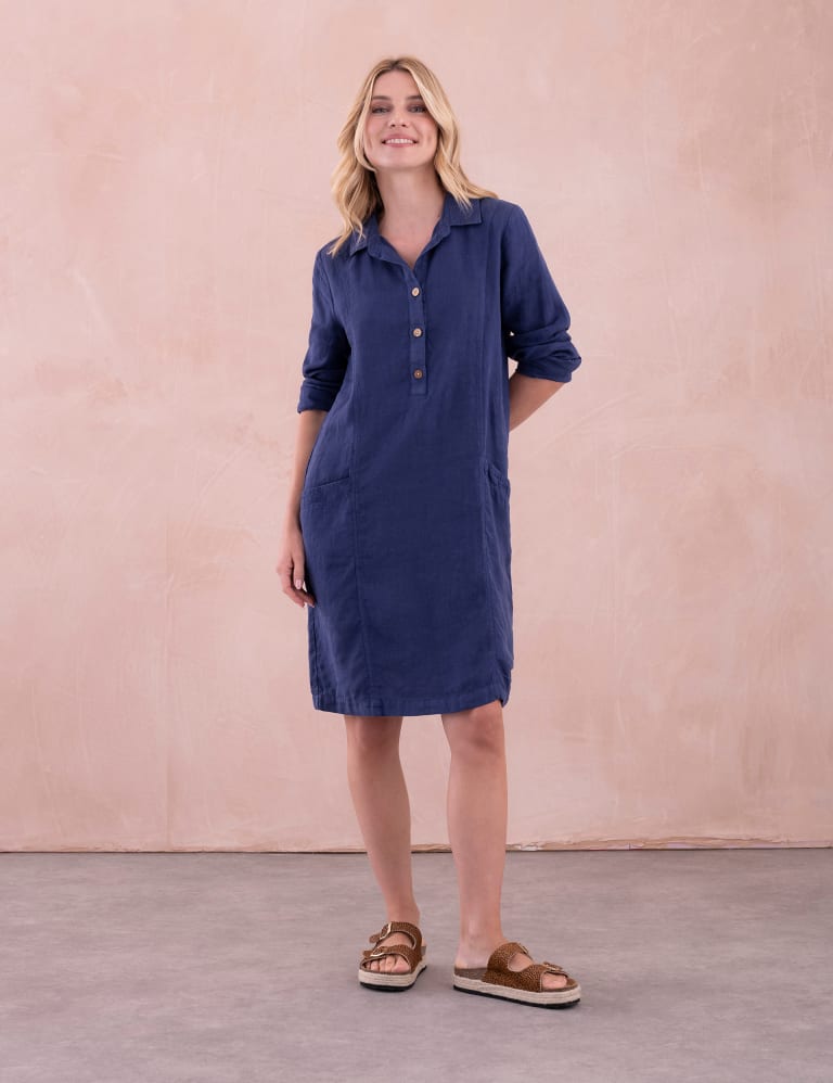 Pure Linen Button Front Shirt Dress