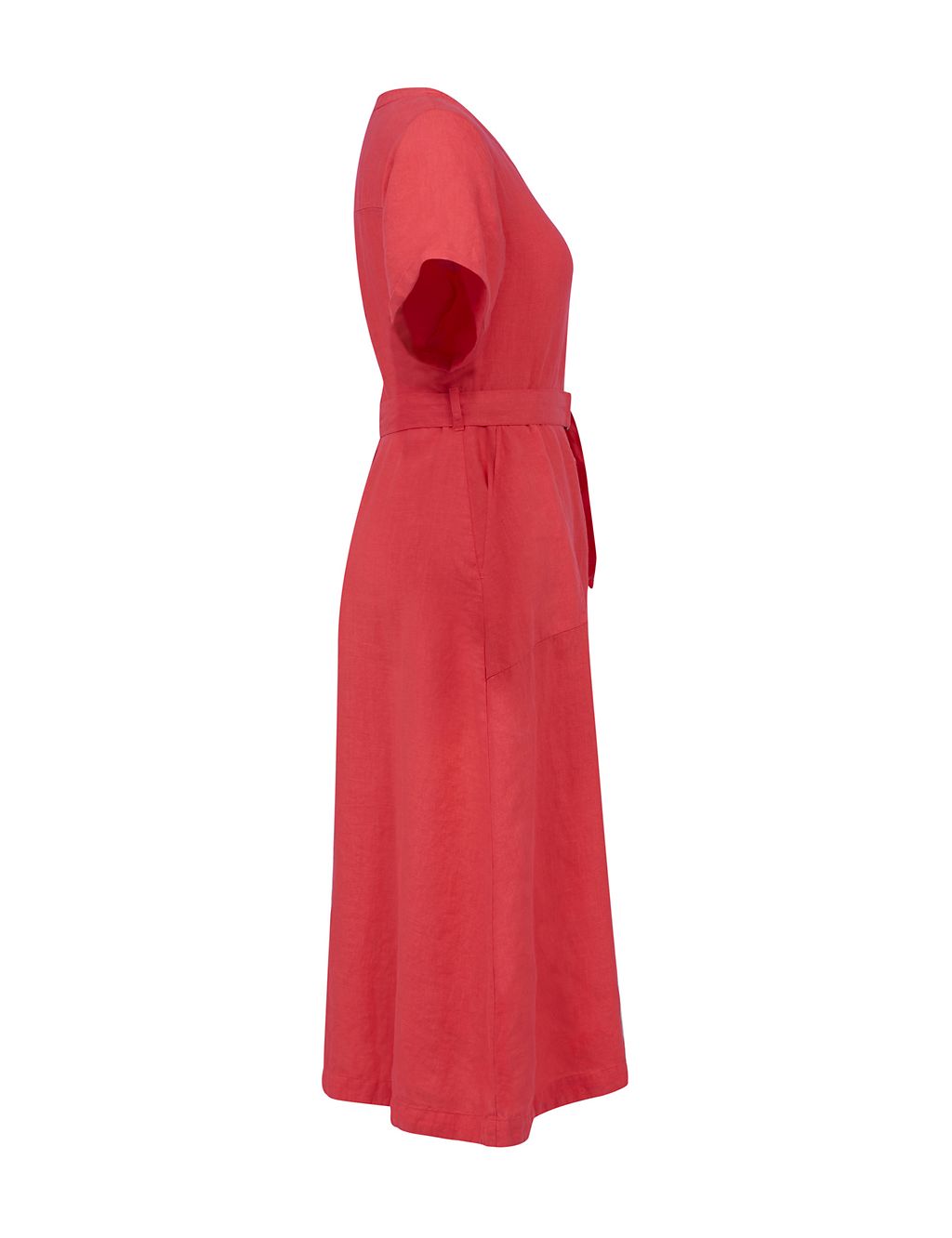 Pure Linen Button Through Midi Waisted Dress 4 of 6