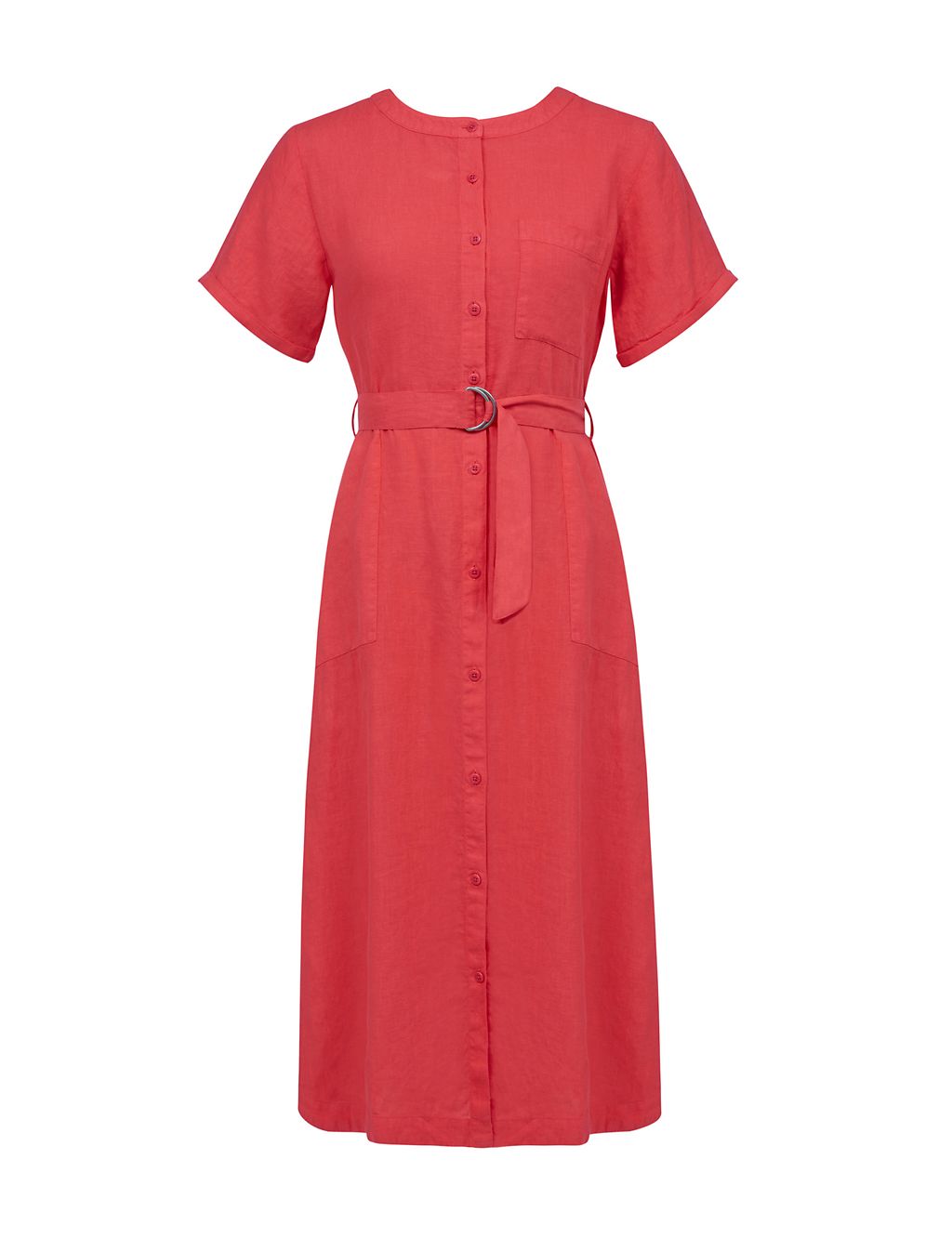 Pure Linen Button Through Midi Waisted Dress 1 of 6