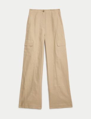 Pure Linen Cargo Trousers Image 2 of 5