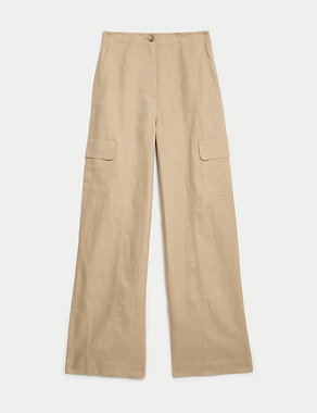 Pure Linen Cargo Trousers Image 2 of 5