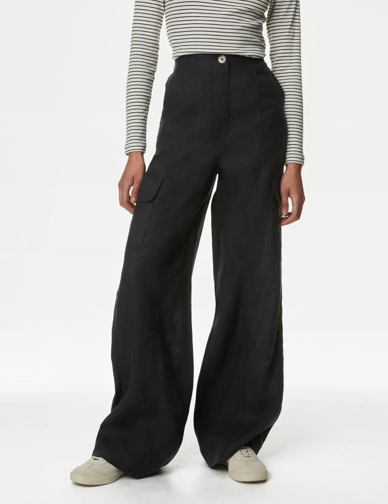 Pure Linen Cargo Trousers M S Collection M S
