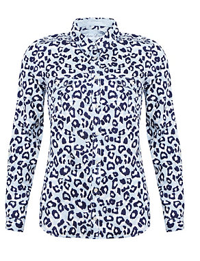 Pure Linen Chambray Animal Print Shirt Image 2 of 5