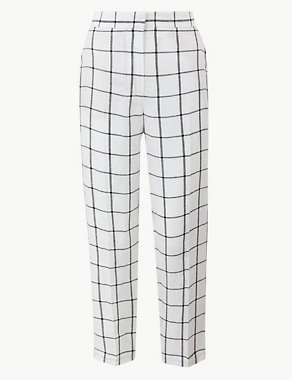 Pure Linen Checked Ankle Grazer Trousers Image 2 of 5