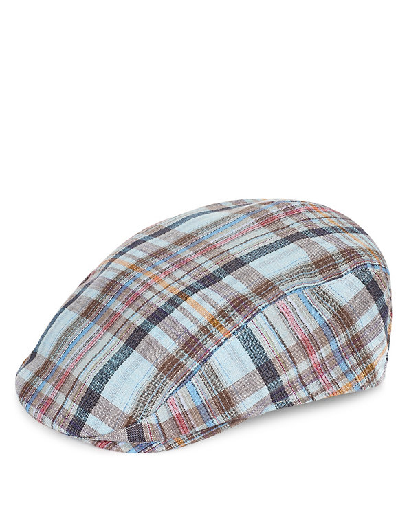 Pure Linen Checked Flat Cap with Cool & Fresh™ Image 1 of 1