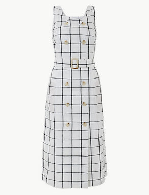 Pure Linen Checked Waisted Dress Image 2 of 4