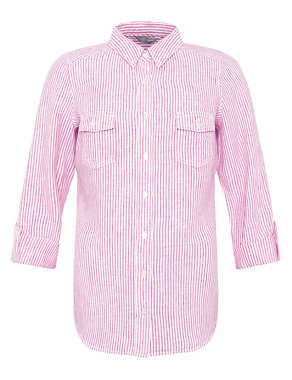 Pure Linen Classic Collar Striped Shirt Image 2 of 5