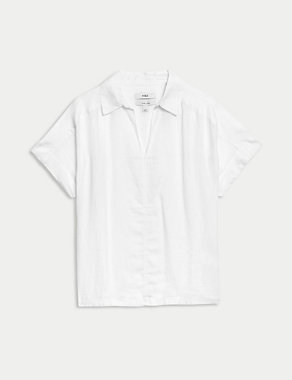 Pure Linen Collared Popover Blouse Image 2 of 5
