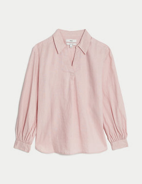 Pure Linen Collared Popover Blouse Image 2 of 5