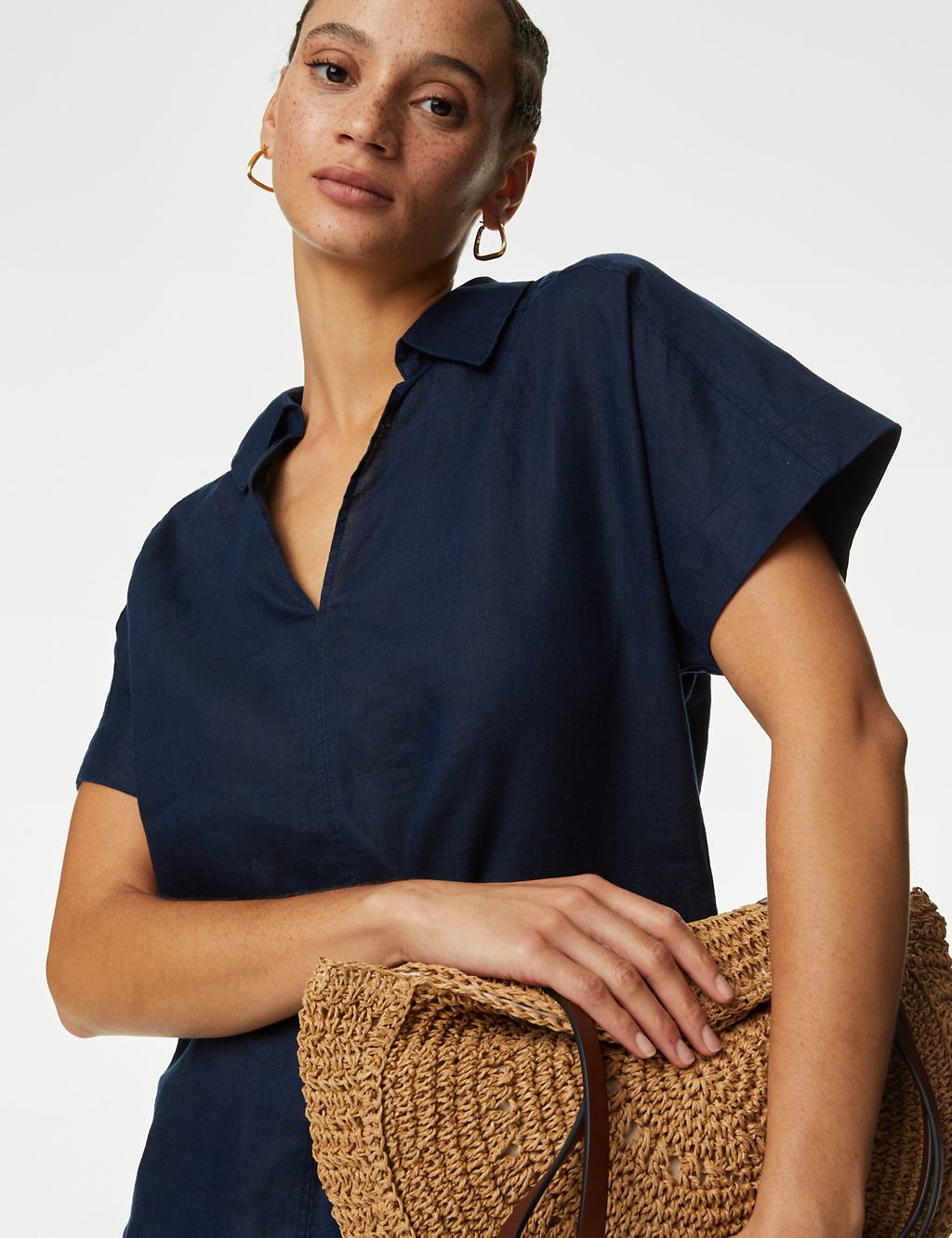 Pure Linen Collared Popover Blouse 4 of 5