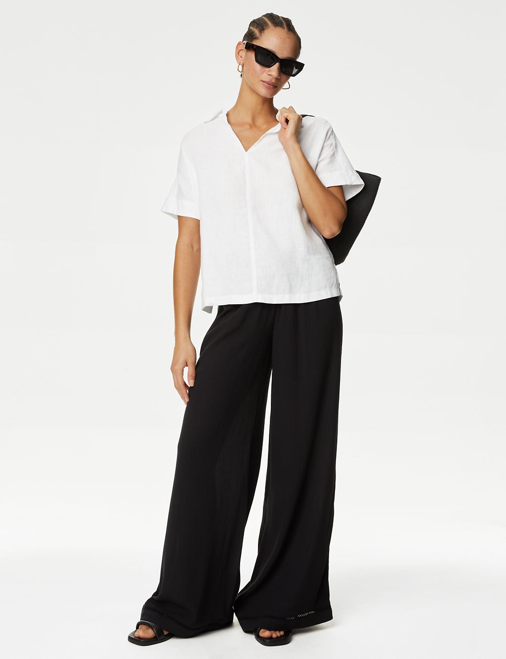 Pure Linen Collared Popover Blouse 3 of 5