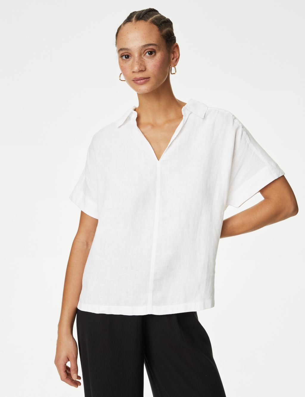 Pure Linen Collared Popover Blouse 2 of 5