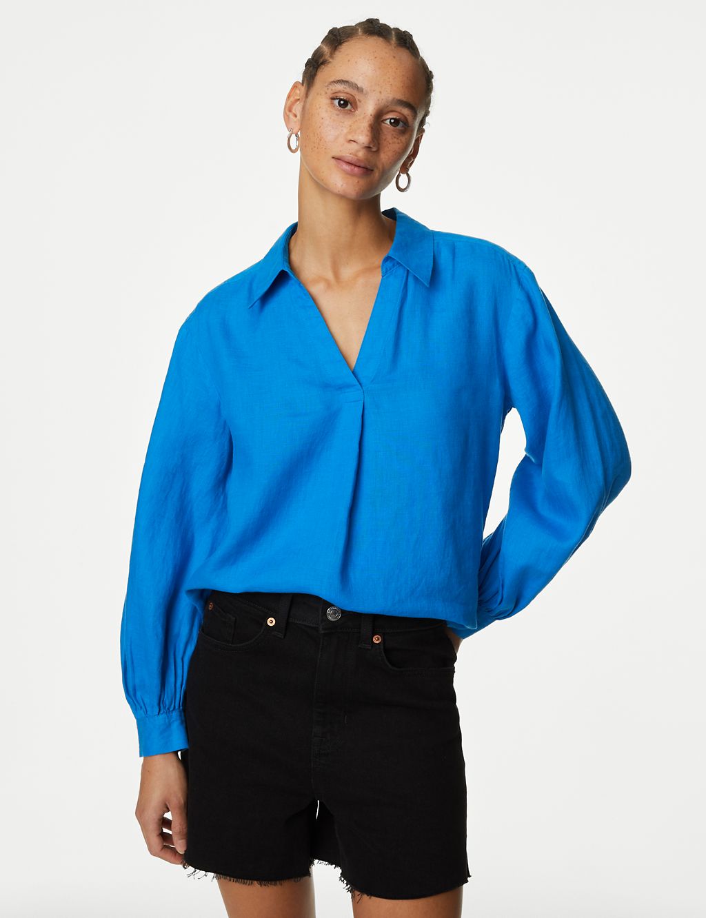 Pure Linen Collared Popover Blouse 2 of 4