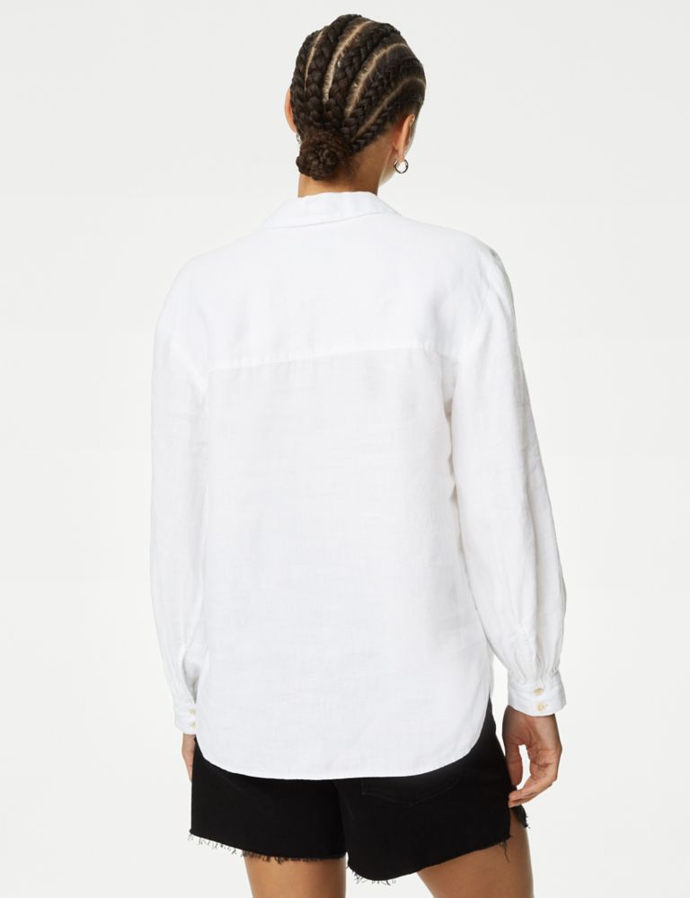 Pure Linen Collared Popover Blouse 5 of 5