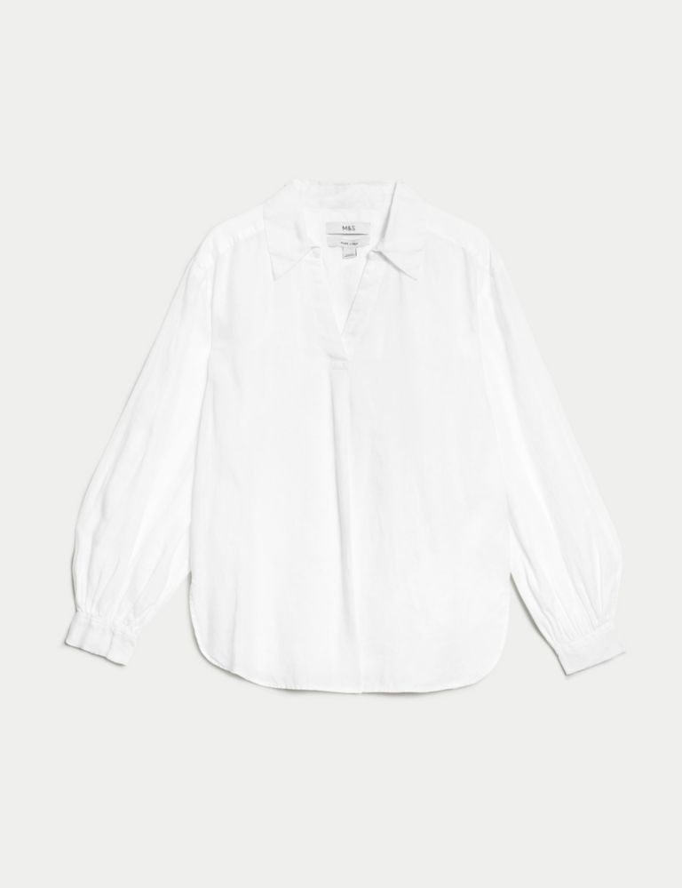 Pure Linen Collared Popover Blouse 2 of 5