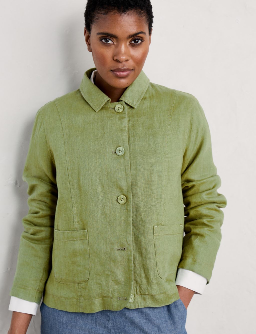 Pure Linen Collared Short Jacket 2 of 5