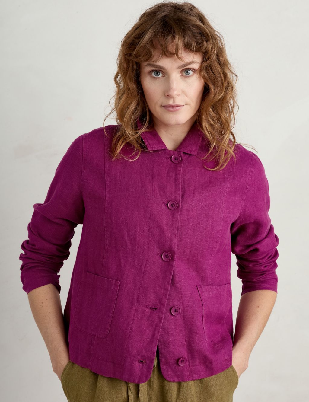 Pure Linen Collared Short Jacket 2 of 6