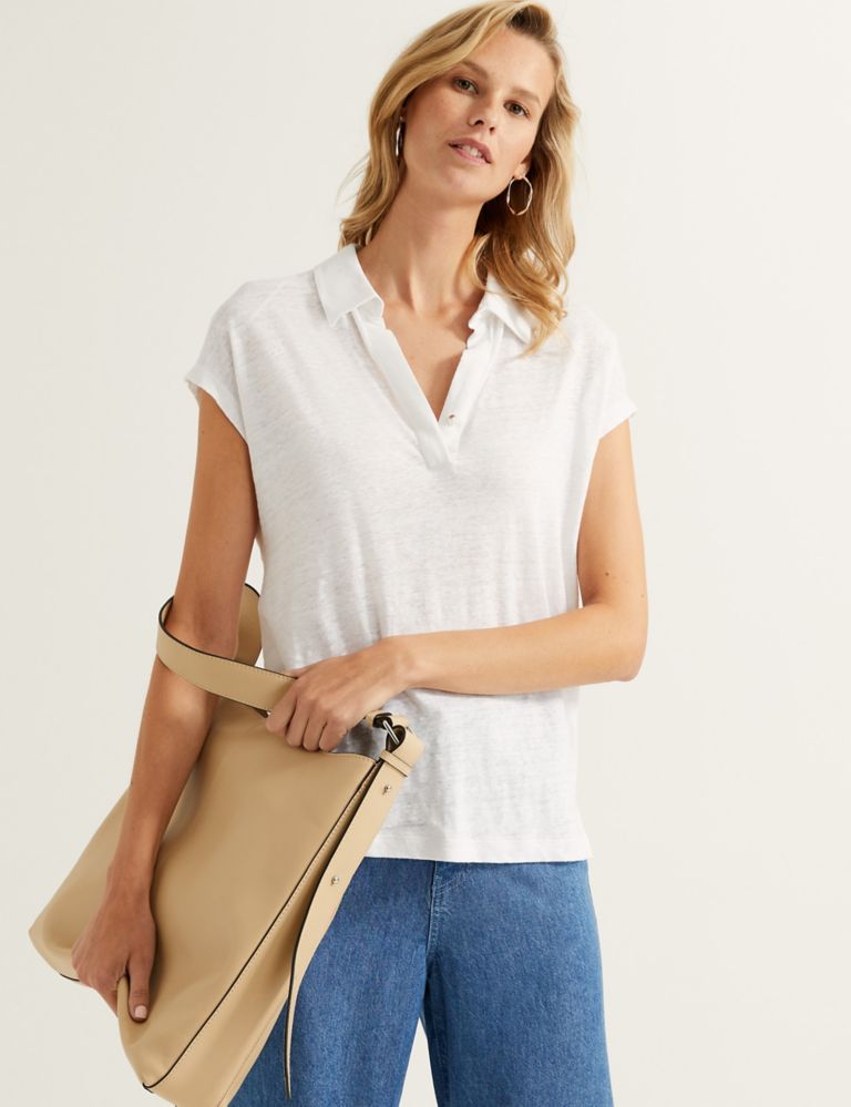 Pure Linen Collared Short Sleeve Top 1 of 6