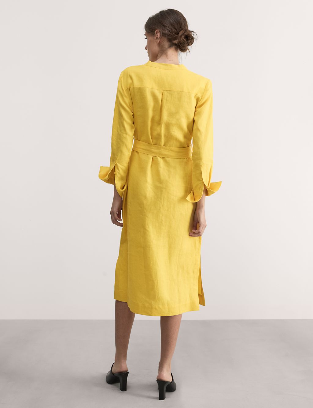 Pure Linen Collarless Midi Shirt Dress 5 of 6