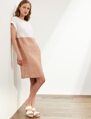 Pure Linen Colour Block Shift Dress JAEGER M S