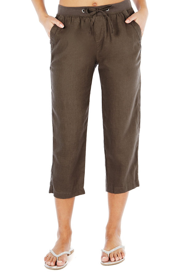 Pure Linen Cropped Beach Trousers Image 1 of 1
