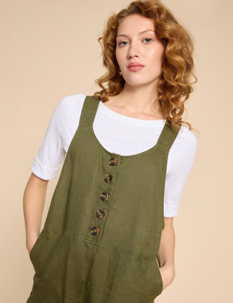 Pure Linen Cropped Dungarees 4 of 6