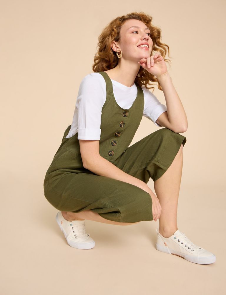 Pure Linen Cropped Dungarees 5 of 6