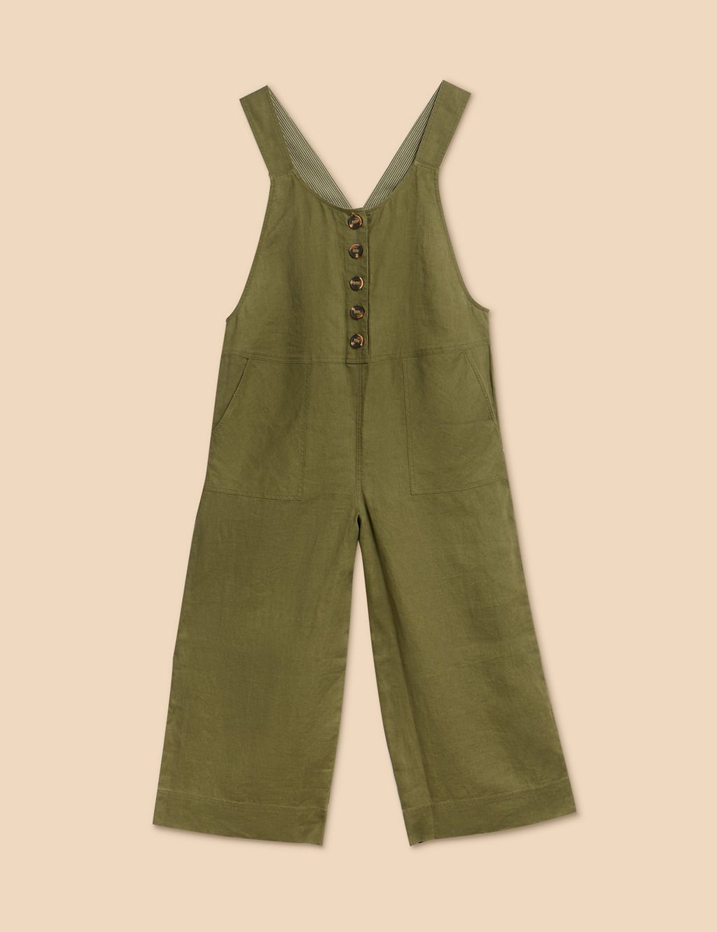 Pure Linen Cropped Dungarees 1 of 6