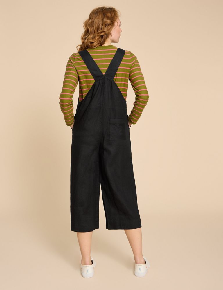 Pure Linen Cropped Dungarees 2 of 4