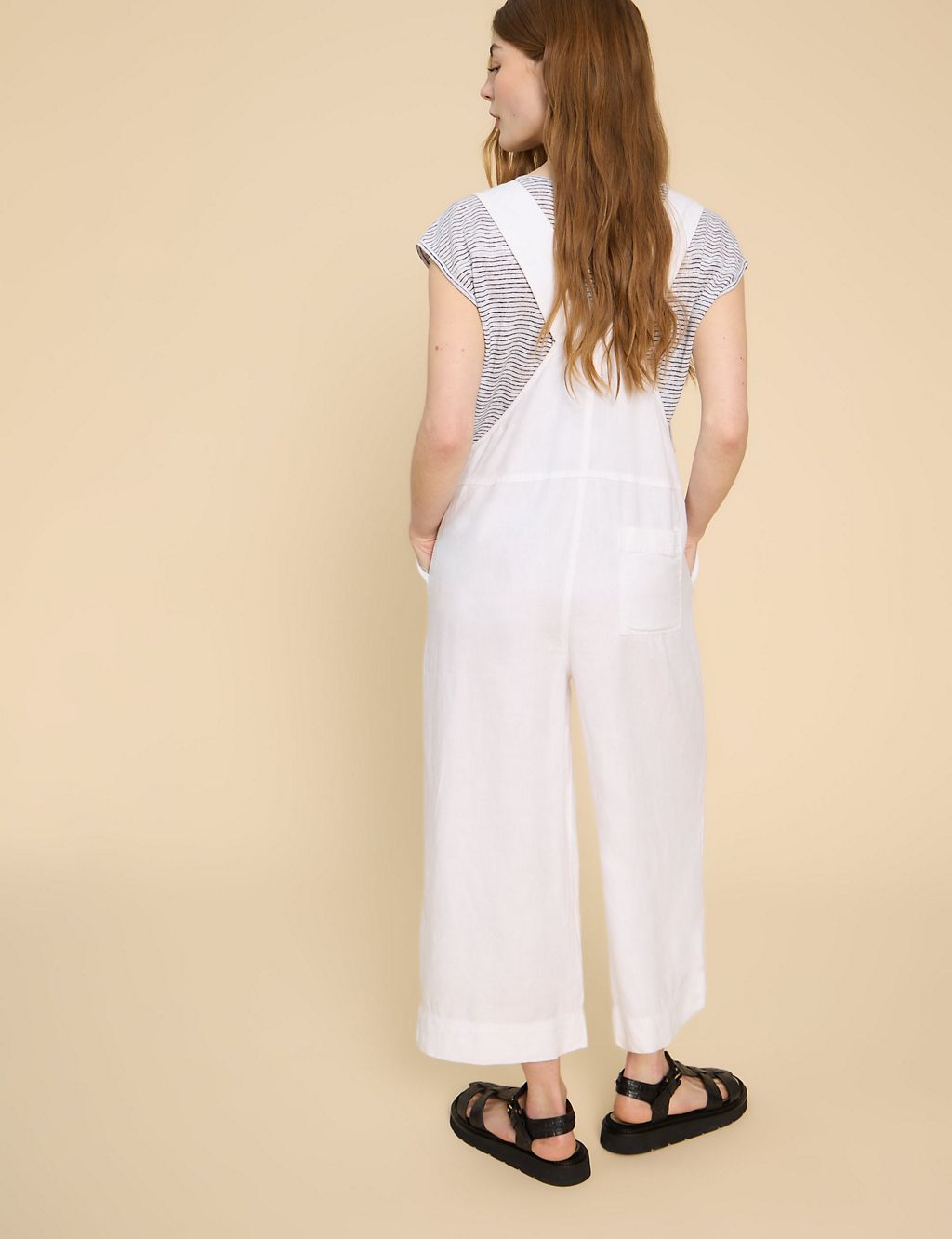 Pure Linen Cropped Dungarees 2 of 6
