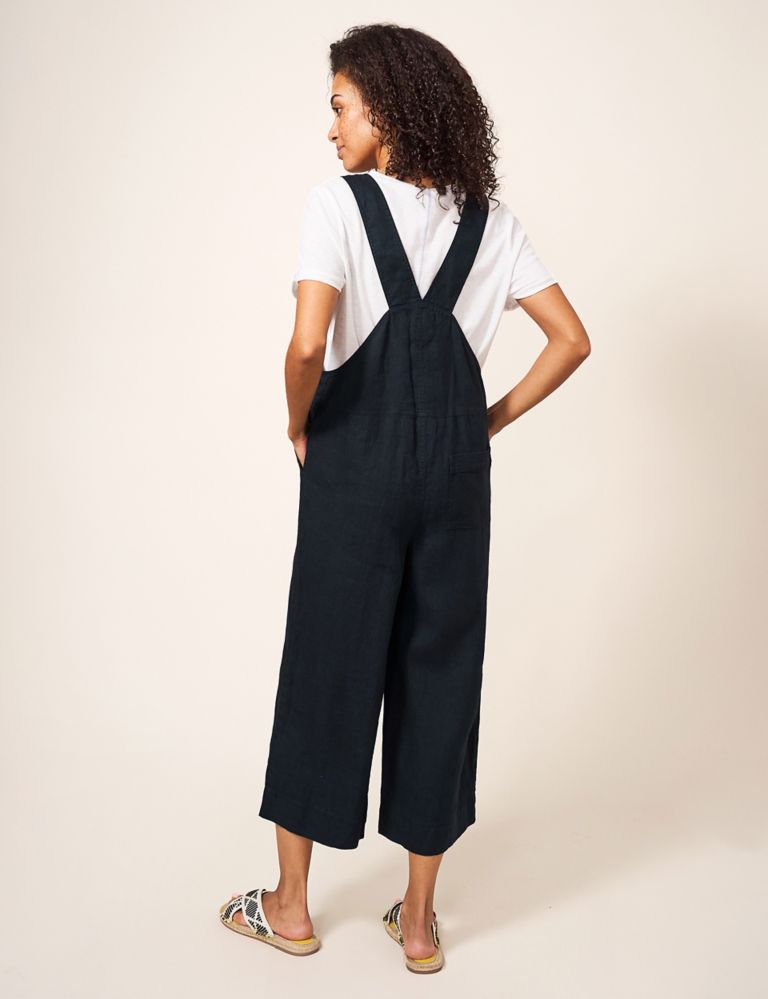 Pure Linen Cropped Wide Leg Dungarees 3 of 6