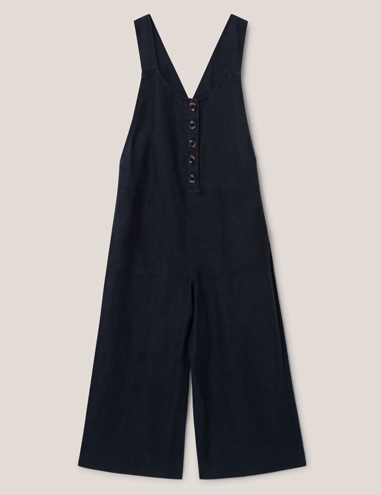 Pure Linen Cropped Wide Leg Dungarees 2 of 6