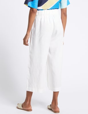 White linen cropped deals trousers